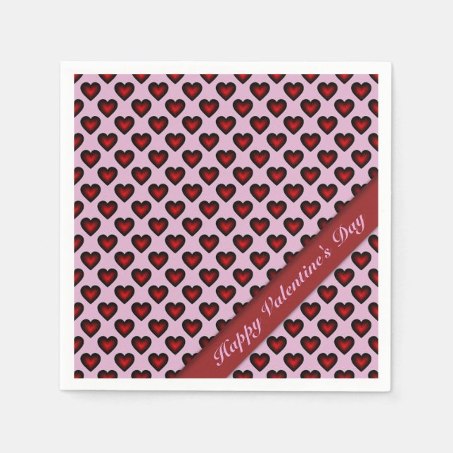 Valentinstag Rot & Rosa Herzmuster Napkins Serviette (Vorderseite)