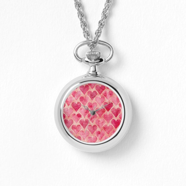 Valentinstag, Rot Rosa Liebe Herz Muster Armbanduhr (Vorderseite)
