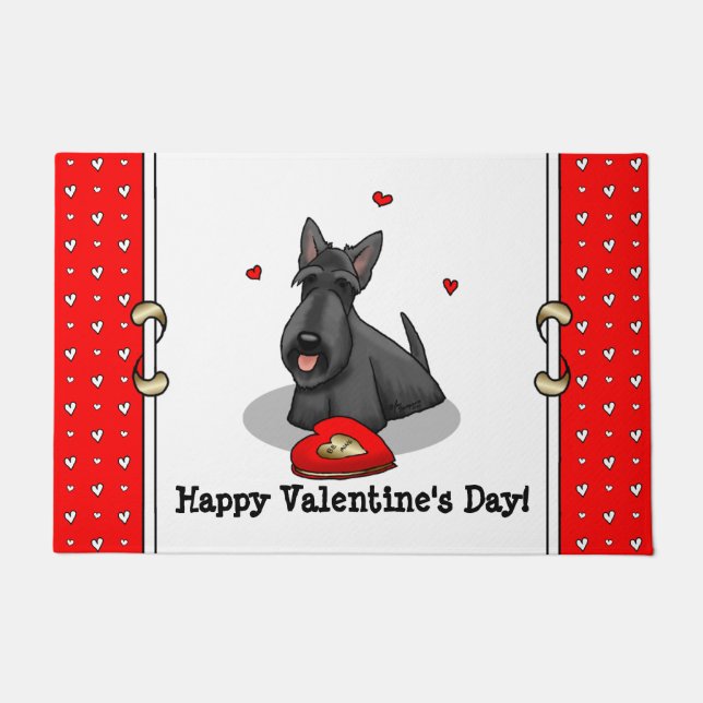 Valentinstag (rot) Schottischer Hund (schwarz) Nie Fußmatte (Vorderseite)