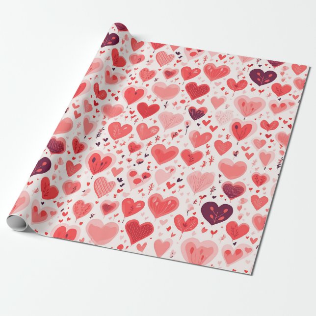 Valentinstag Rot und Rosa Herzen Geschenkpapier (Ungerollt)