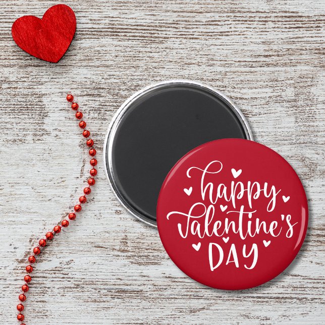 Valentinstag Rot und Weiß mit Herz Magnet (Red and White Happy Valentine's Day with Hearts Magnet)