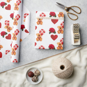 Valentinstag Rote Herzen Teddybär Basteln Geschenkpapier