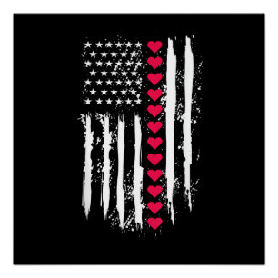 Valentinstag Rote Herzen US Amerikanische Flagge P Poster