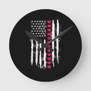 Valentinstag Rote Herzen US Amerikanische Flagge P Runde Wanduhr
