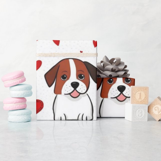 Valentinstag rote Hunde Herzen Wrapping Paper Geschenkpapier (Babyparty)