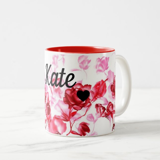 Valentinstag Rote Rose Individuelle Name Tasse Cup (VorderseiteRechts)