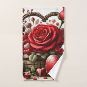 Valentinstag Rote Rose und Herz Handtuch