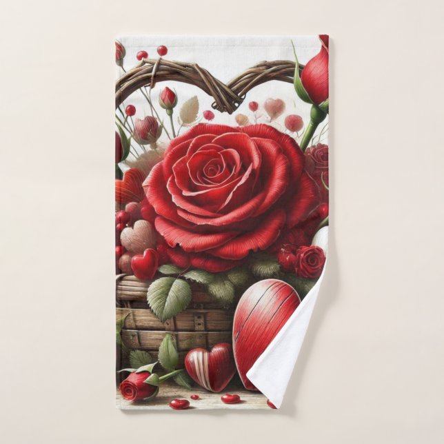 Valentinstag Rote Rose und Herz Handtuch (Handtuch)