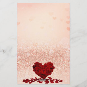 Valentinstag Rote Rosen Herz Bouquet Pastell-Pfirs Briefpapier