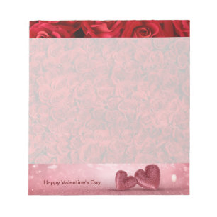 Valentinstag Rote Rosen und rote Herzen  Notizblock