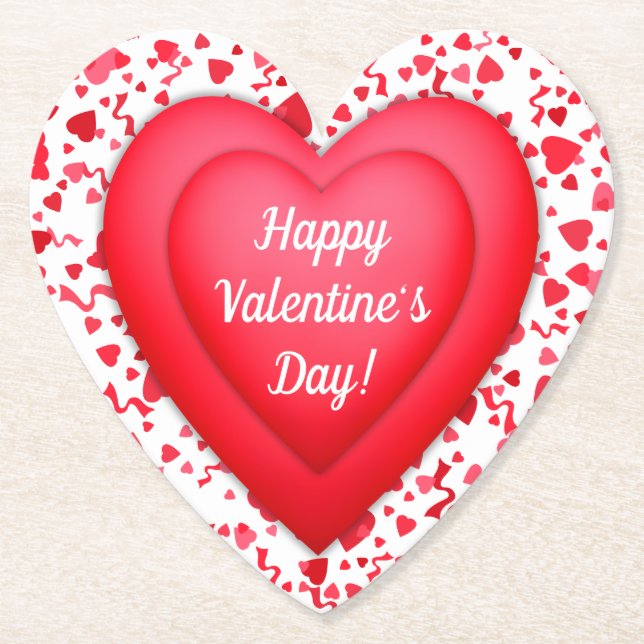 Valentinstag Roter Confetti Personalisiertes Herz Untersetzer (Vorderseite)