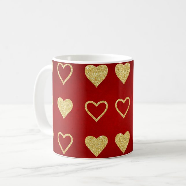 Valentinstag Roter Luxus Goldenes Herz Kaffeetasse (Vorderseite Links)