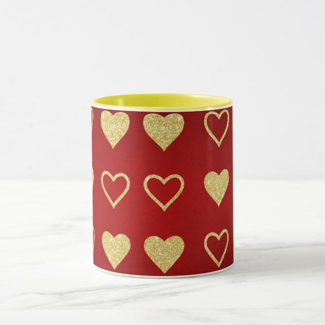 Valentinstag Roter Luxus Goldenes Herz Tasse (Zentrum)
