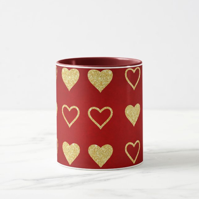 Valentinstag Roter Luxus Goldenes Herz Tasse (Zentrum)