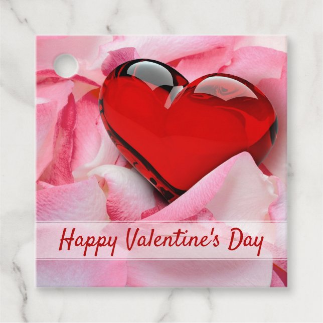 Valentinstag Rotes Glas Herz Rose Petals Geschenkanhänger (Vorderseite)