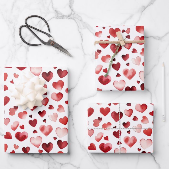 Valentinstag: Rotes Herz Geschenkpapier Set (Vorderseite)