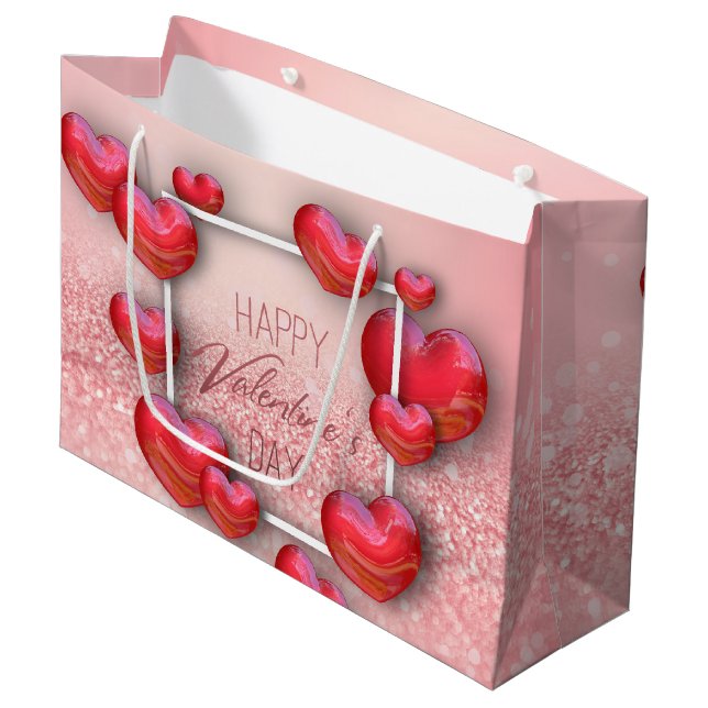 Valentinstag Rotes Herz Glitzer Große Geschenktasc Geschenktüte (Vorderseite Schrägansicht)
