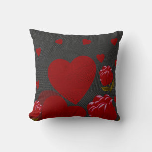 Valentinstag, rotes Herz, graue rote Rose Kissen