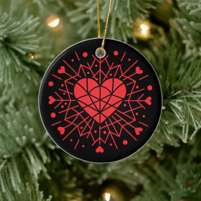 Valentinstag - Rotes Herz -  Keramik Ornament (Baum)