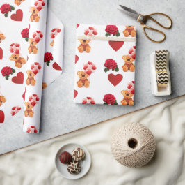 Valentinstag Rotes Herz Teddy Bärenkraft Geschenkpapier