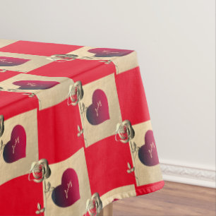 Valentinstag Rotes Herz und Rose Tablette Tischdecke