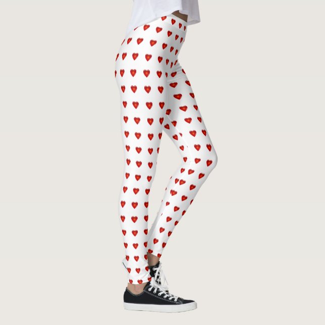 Valentinstag Rotes Herz Weiße Herzen Frauen Leggings (Rechts)