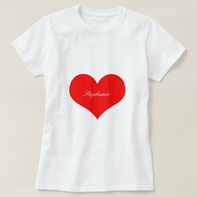 Valentinstag Rotes Herz Weißes Monogramm Benutzerd T-Shirt (Design vorne)