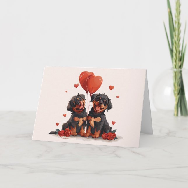 Valentinstag Rottweiler Hunde Feiertagskarte (Vorderseite)