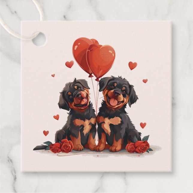 Valentinstag Rottweiler Hunde Geschenkanhänger (Vorderseite)