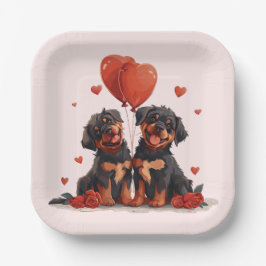 Valentinstag Rottweiler Hunde Pappteller