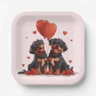 Valentinstag Rottweiler Hunde Pappteller