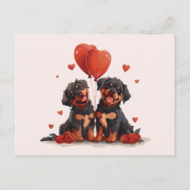 Valentinstag Rottweiler Hunde Postkarte (Vorderseite)