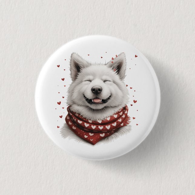 Valentinstag Samojede Hund Button (Vorderseite)