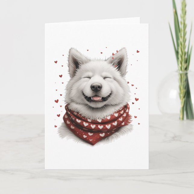 Valentinstag Samojede Hund Feiertagskarte (Vorderseite)