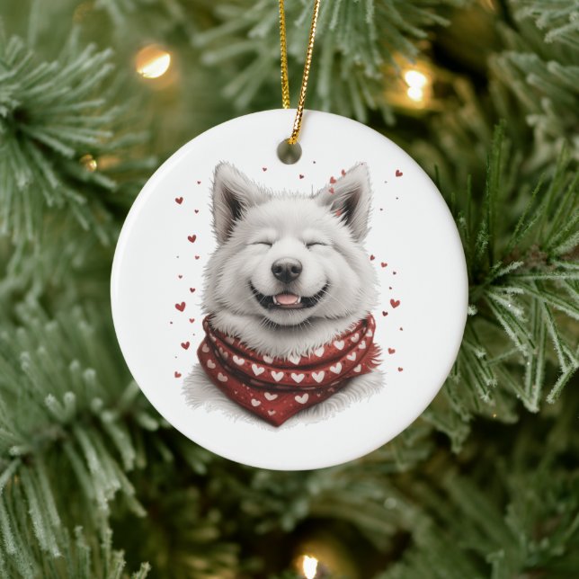 Valentinstag Samojede Hund Keramik Ornament (Baum)