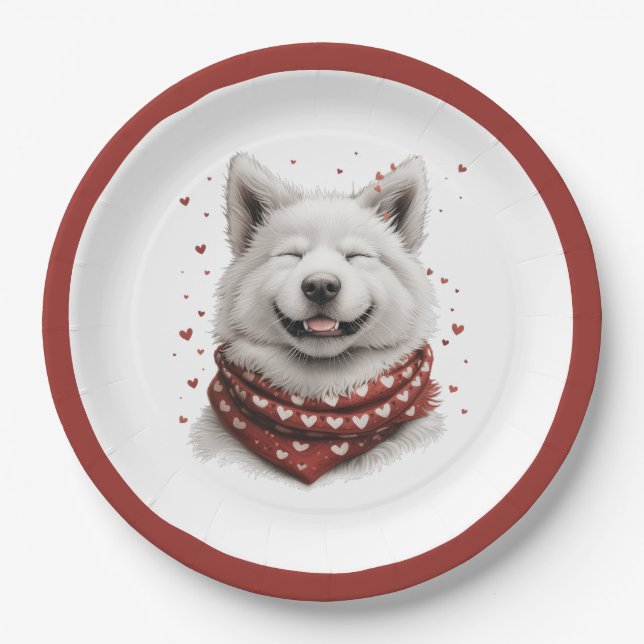 Valentinstag Samojede Hund Pappteller (Vorderseite)