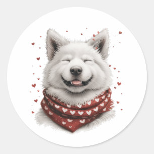 Valentinstag Samojede Hund Runder Aufkleber
