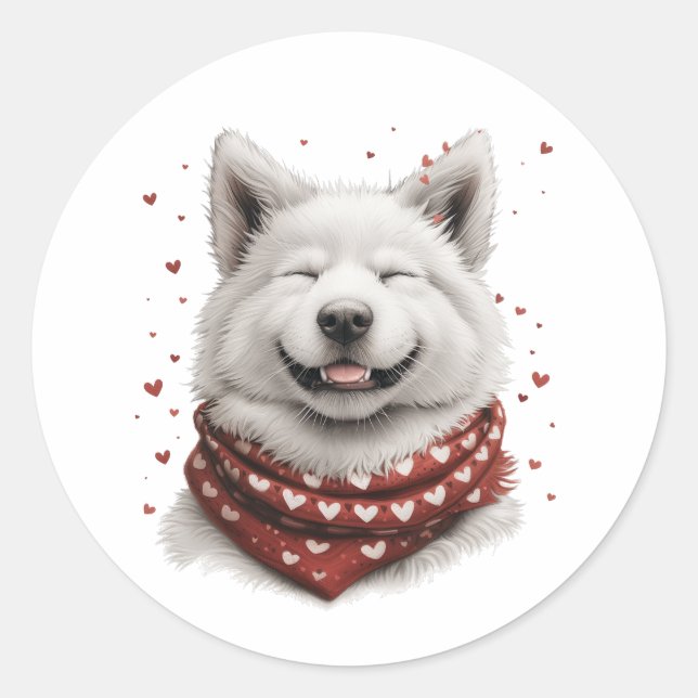 Valentinstag Samojede Hund Runder Aufkleber (Vorderseite)