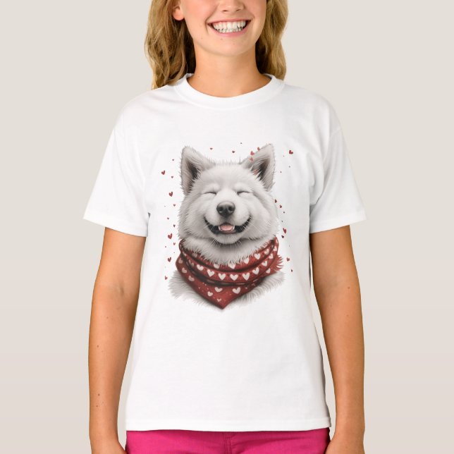 Valentinstag Samojede Hund T-Shirt (Vorderseite)