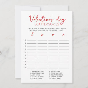 Valentinstag Scattergories editierbares Spiel Kart Einladung
