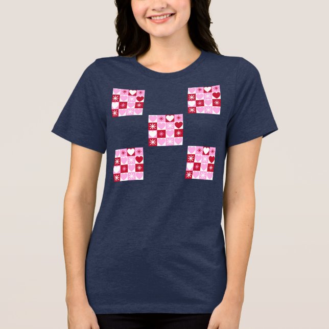 Valentinstag-Schachbrett  Tri-Blend Shirt (Vorderseite)