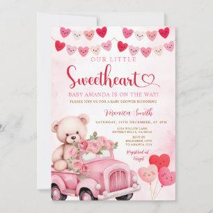 Valentinstag-Schatz-Bär Rosa LKW-Baby-Party Einladung