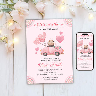 Valentinstag-Schatz Rosa Auto Baby-Party Einladung