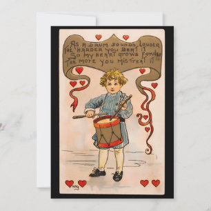 Valentinstag-Schlagzeugjunge Vintage Feiertagskarte