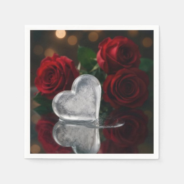 Valentinstag Schmelzendes Eis Wärme Mit Roten Rose Serviette (Vorderseite)