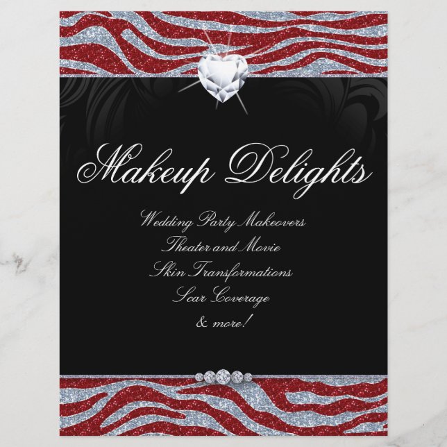 Valentinstag Schmuck Flyer Haar Salon Zebra Glitte (Vorne)