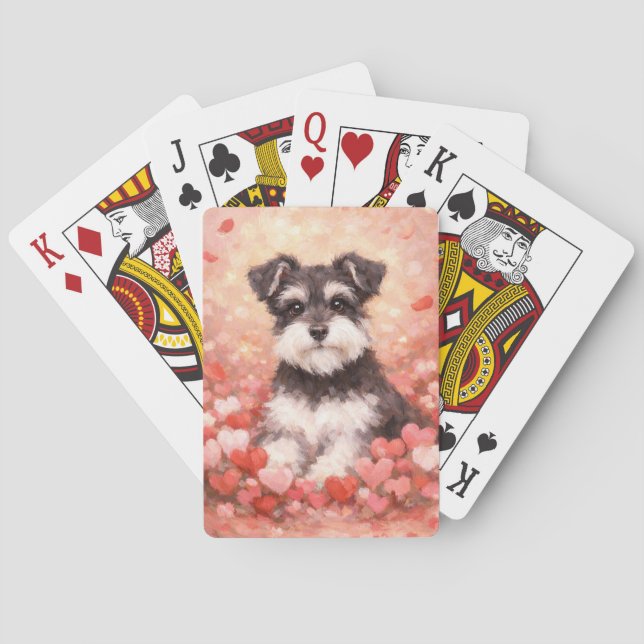 Valentinstag Schnauzer mit Herzen Spielkarten (Rückseite)