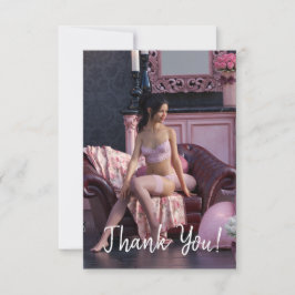 Valentinstag Schönheit in Fingerie auf dem Sofa Dankeskarte