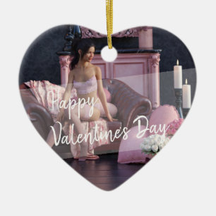 Valentinstag Schönheit in Fingerie auf dem Sofa Keramik Ornament