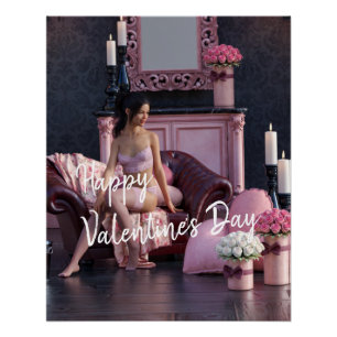 Valentinstag Schönheit in Fingerie auf dem Sofa Poster